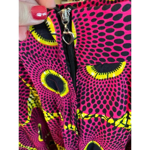 Handmade Dark Pink Yellow Patterned Maxi Skirt - Picture 5 of 11